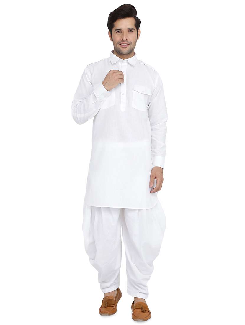 white solid dhoti kurta set - 16751119 -  Zoom Image - 0