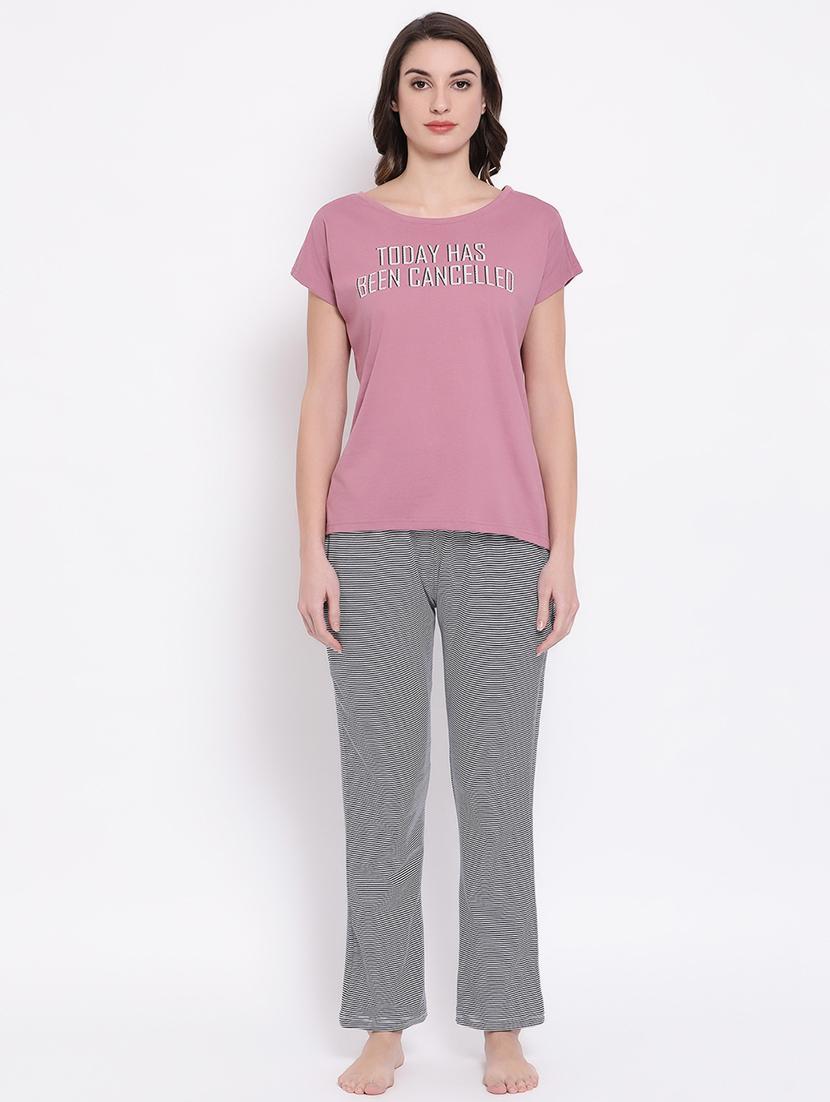 round neck quirky text pyjama set - 16754184 - Zoom Image - 0