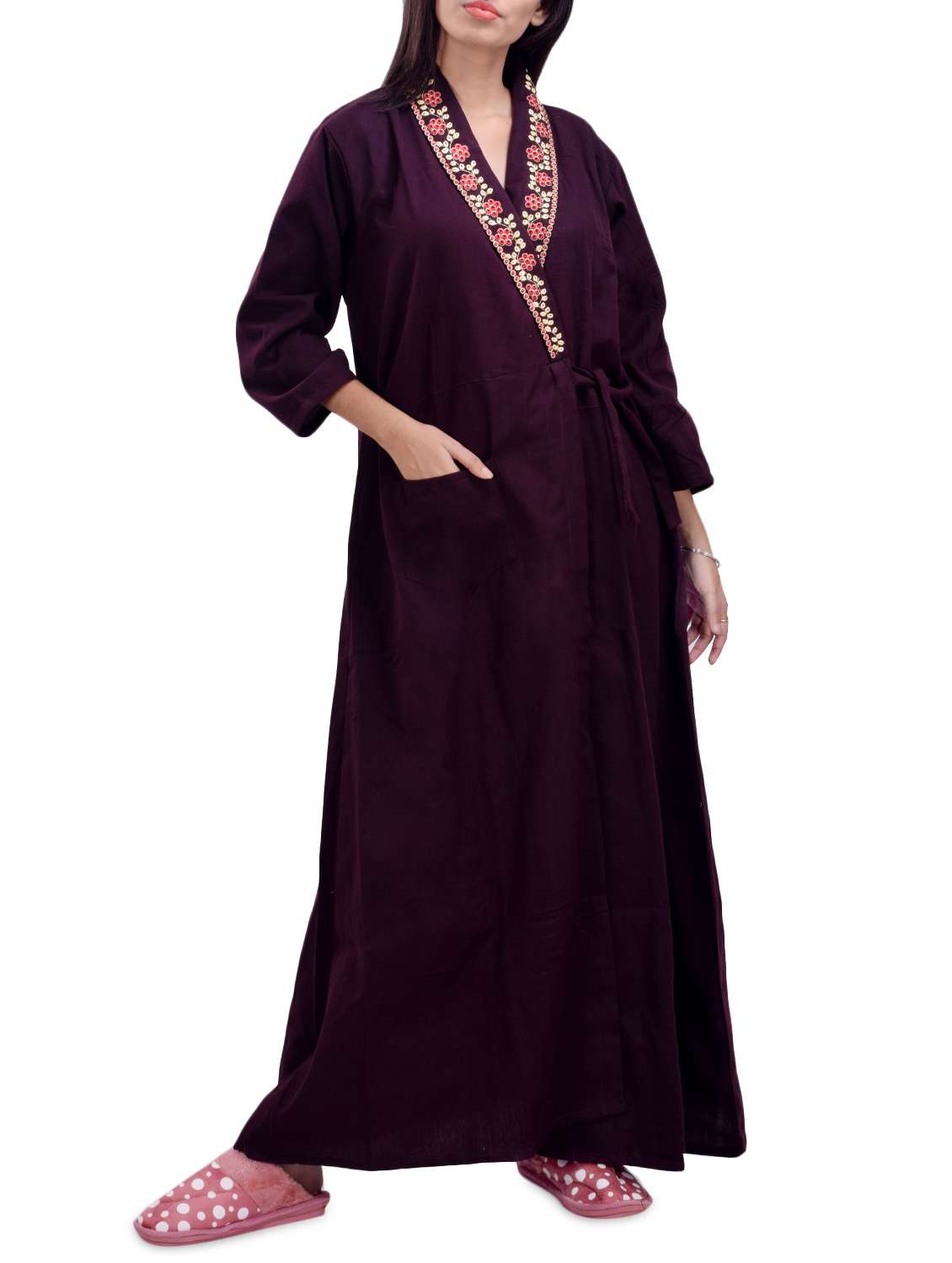 overlap neck solid night gown - 16754656 - Zoom Image - 0