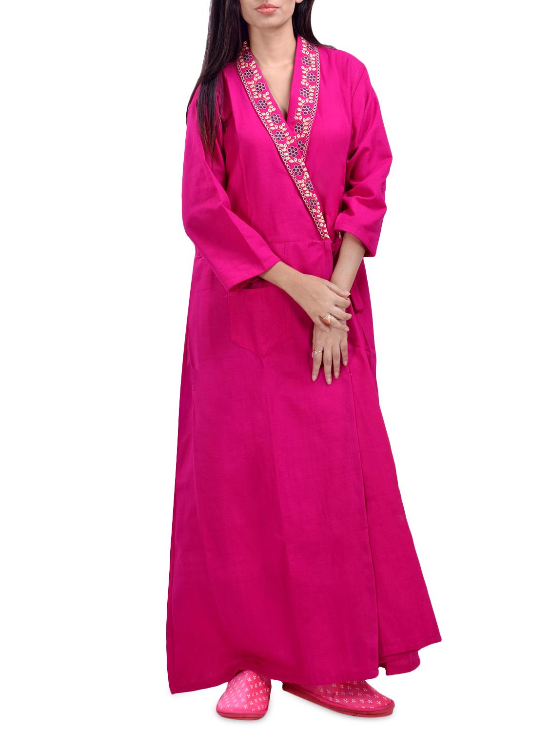 overlap neck solid night gown - 16754657 - Zoom Image - 0