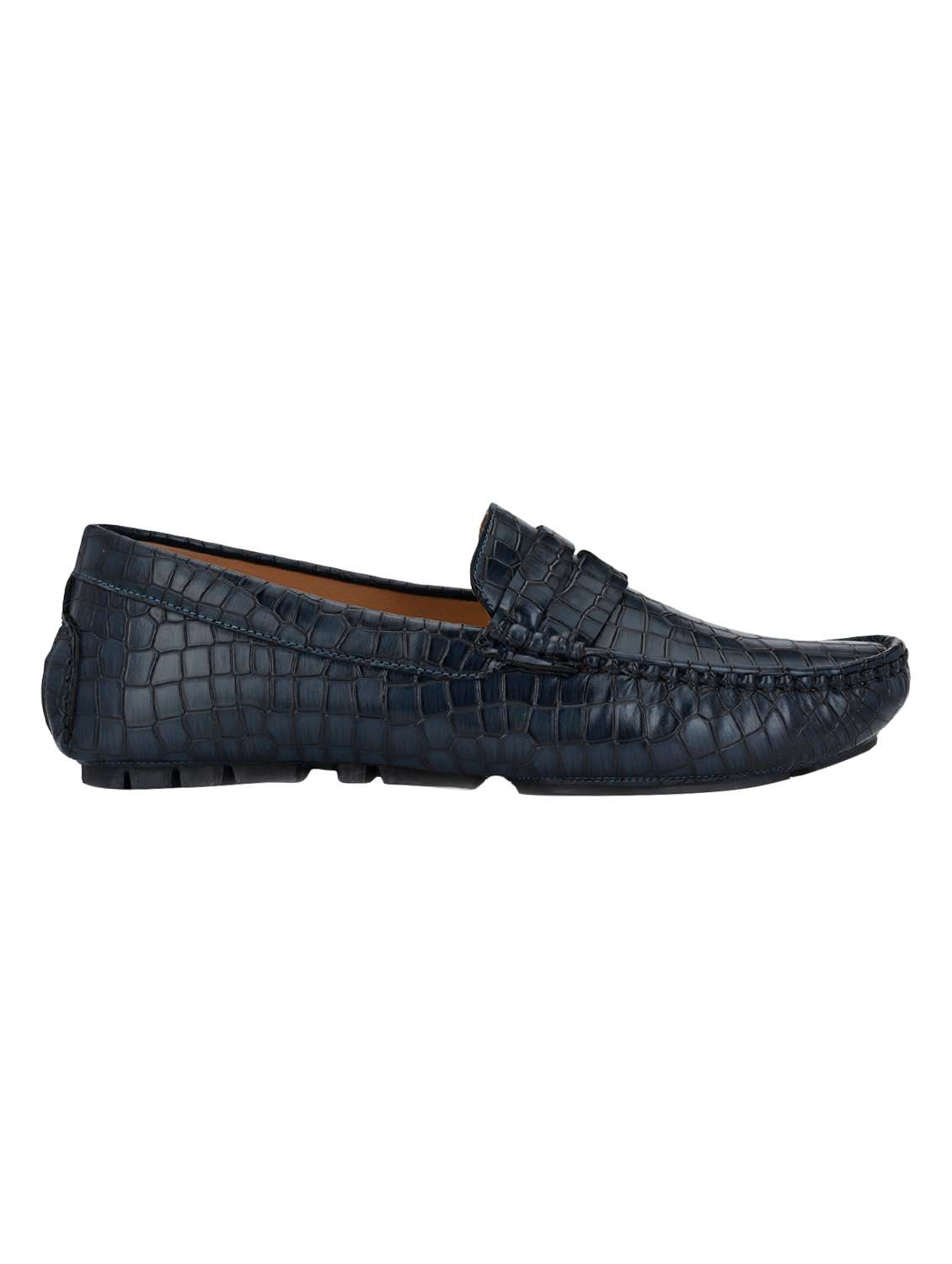 blue leatherette slip on loafer