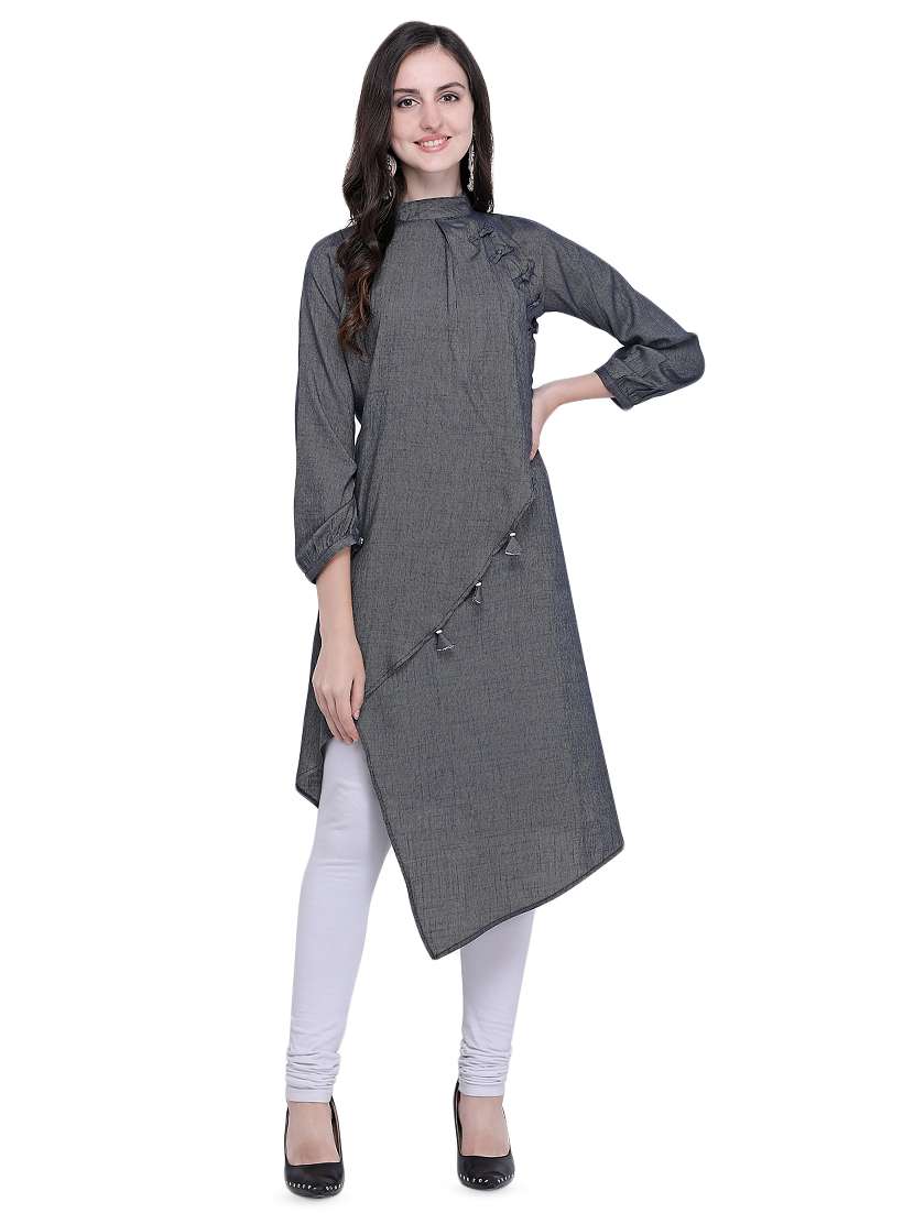 grey striped asymmetric kurta