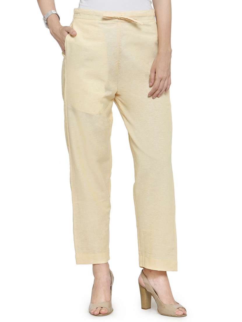 women solids ankle length tailored pants