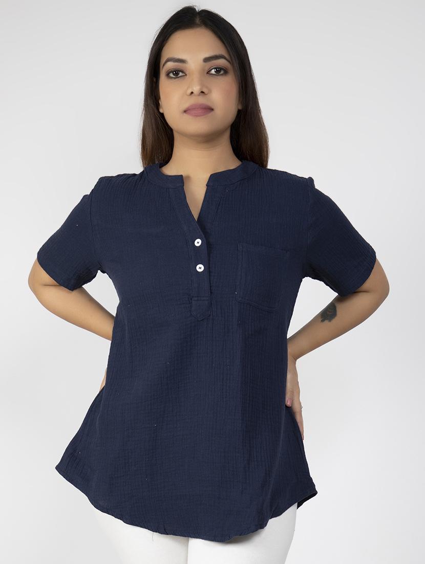 mandarin neck solid top - 16759772 - Zoom Image - 0