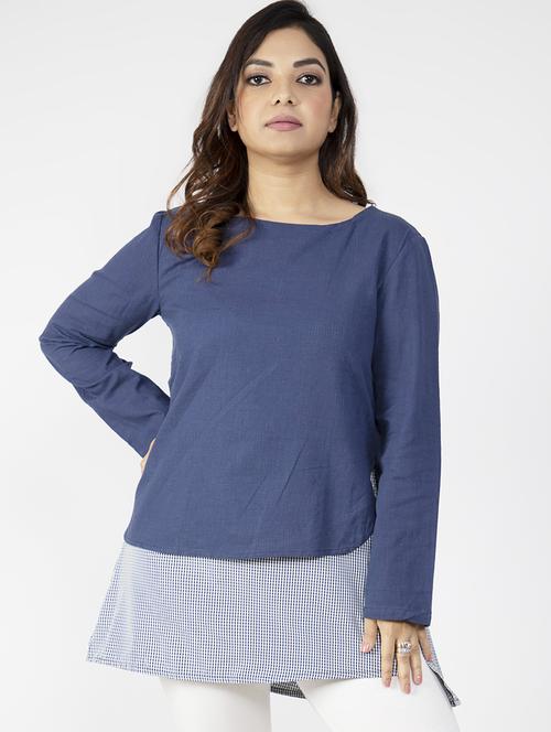 color block boat neck tunic - 16759783 - Standard Image - 0