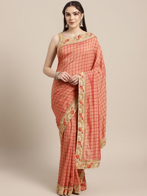 check print bordered saree with blouse - 16762442 - Standard Image - 0