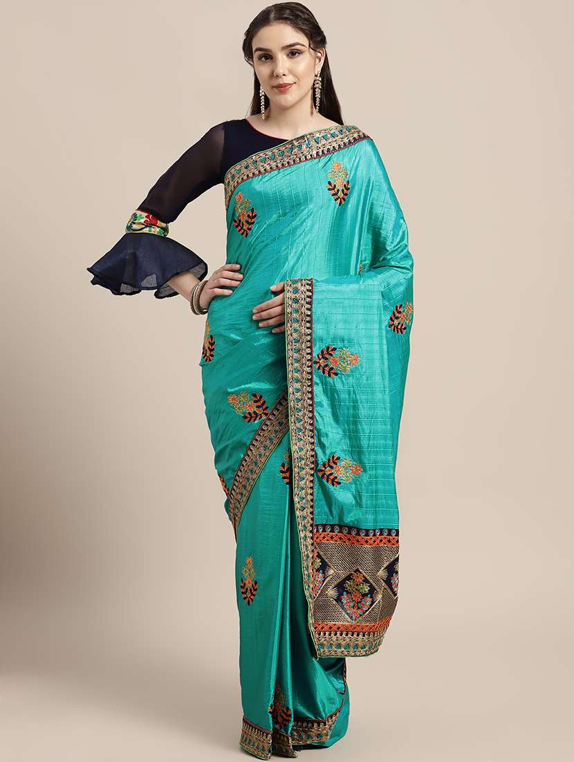 embroidered bordered saree  with blouse - 16762446 -  Zoom Image - 0
