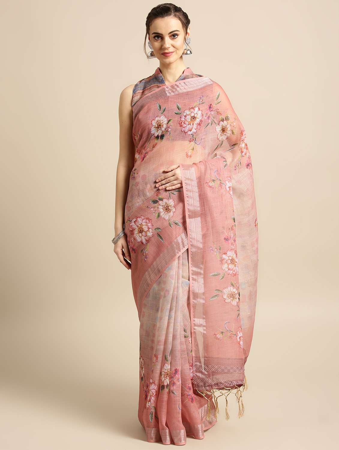 floral printed saree with blouse