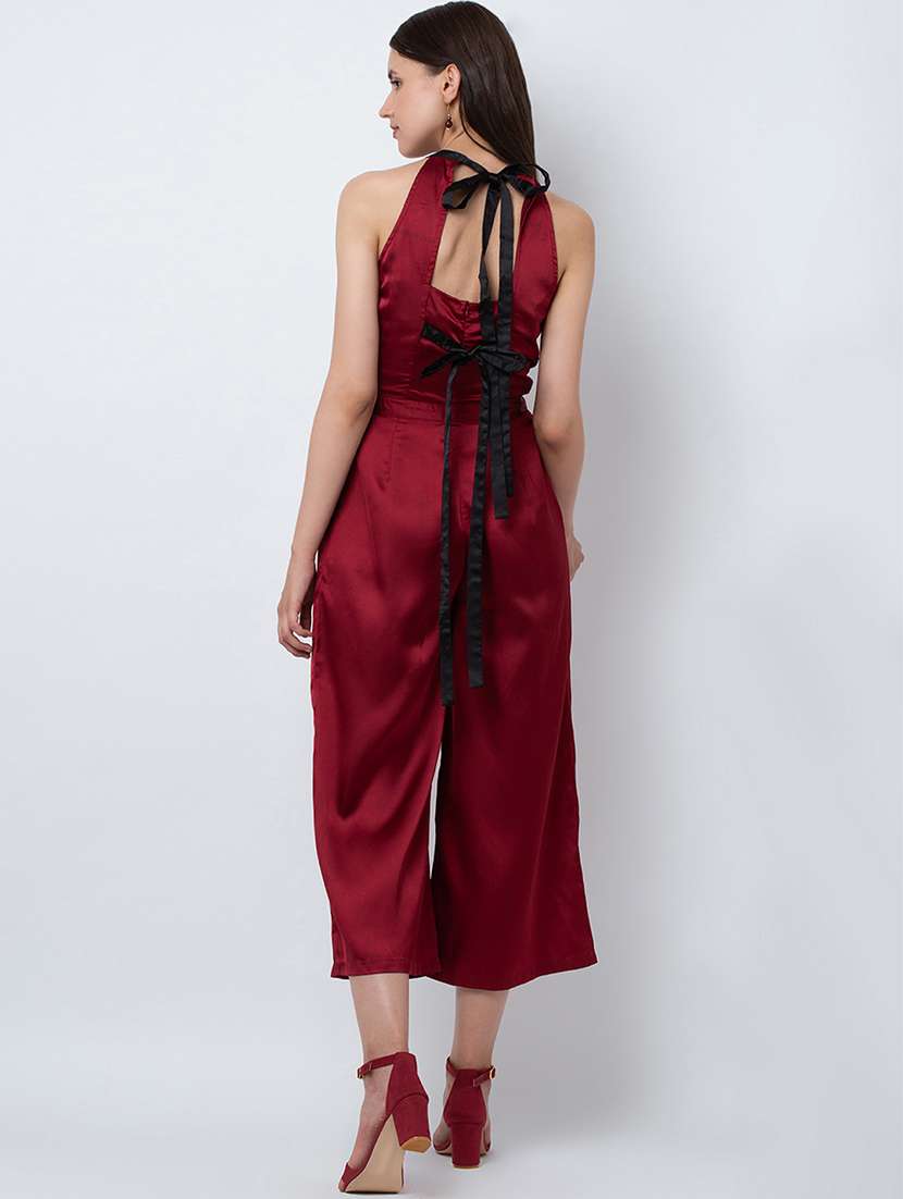 tie knot detail metallic jumpsuit - 16764143 -  Standard Image - 3