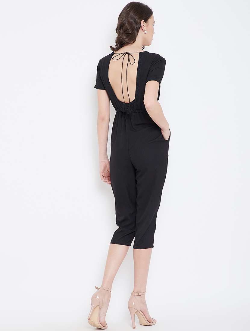 tie knot detail lace insert jumpsuit - 16764170 -  Standard Image - 3