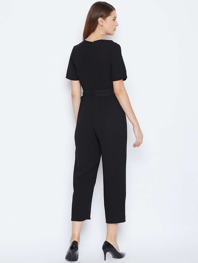 tie front solid jumpsuit - 16764173 -  Standard Image - 3
