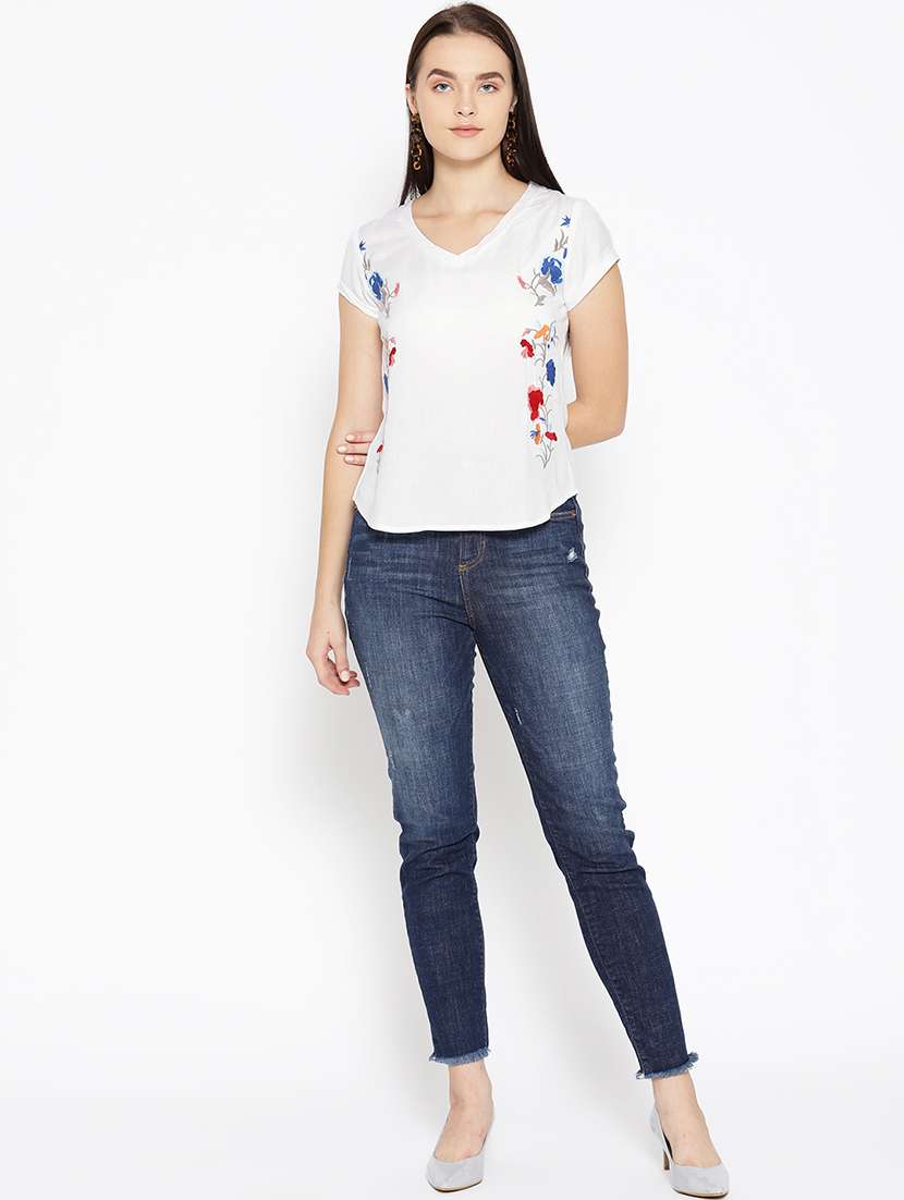 v-neck embroidered detail top - 16764202 -  Standard Image - 3