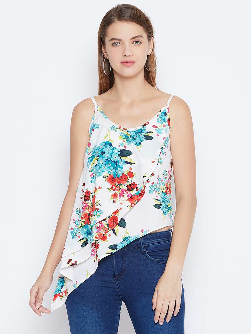 women's asymmetric scoop neck top