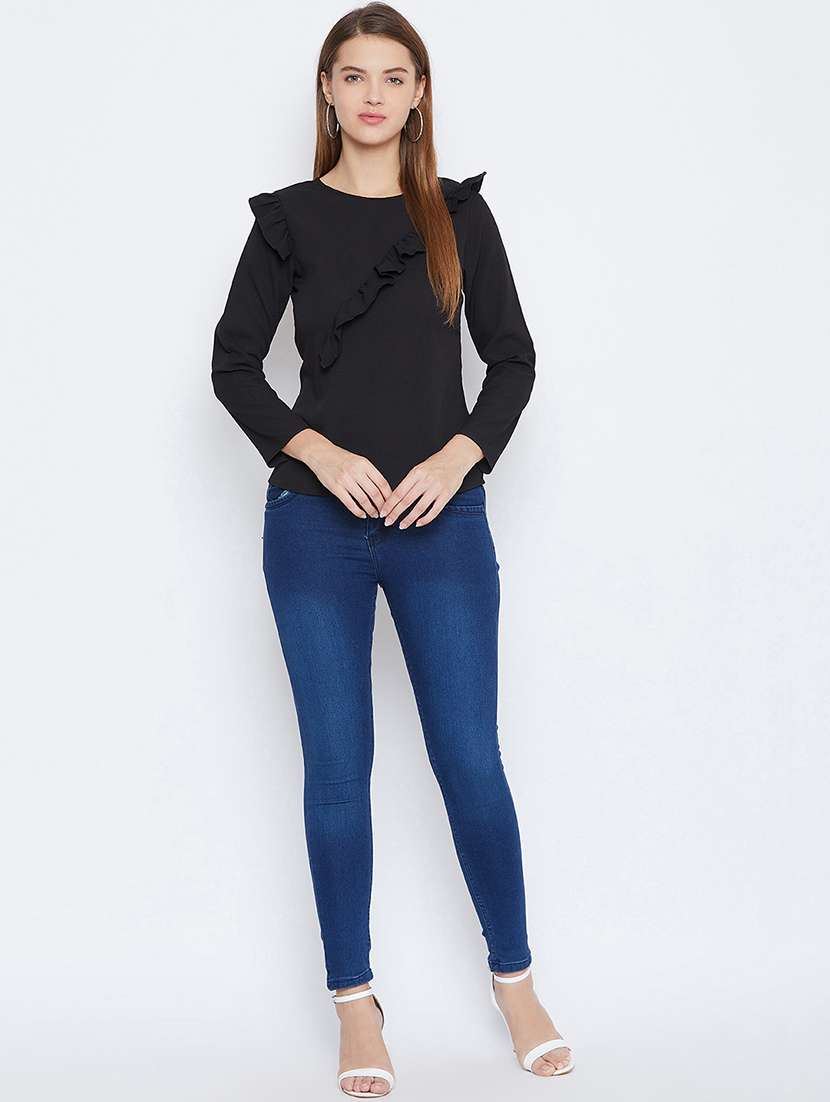 women's ruffle round neck top - 16764235 -  Standard Image - 3