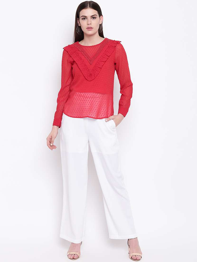 women's ruffle round neck top - 16764236 -  Standard Image - 3