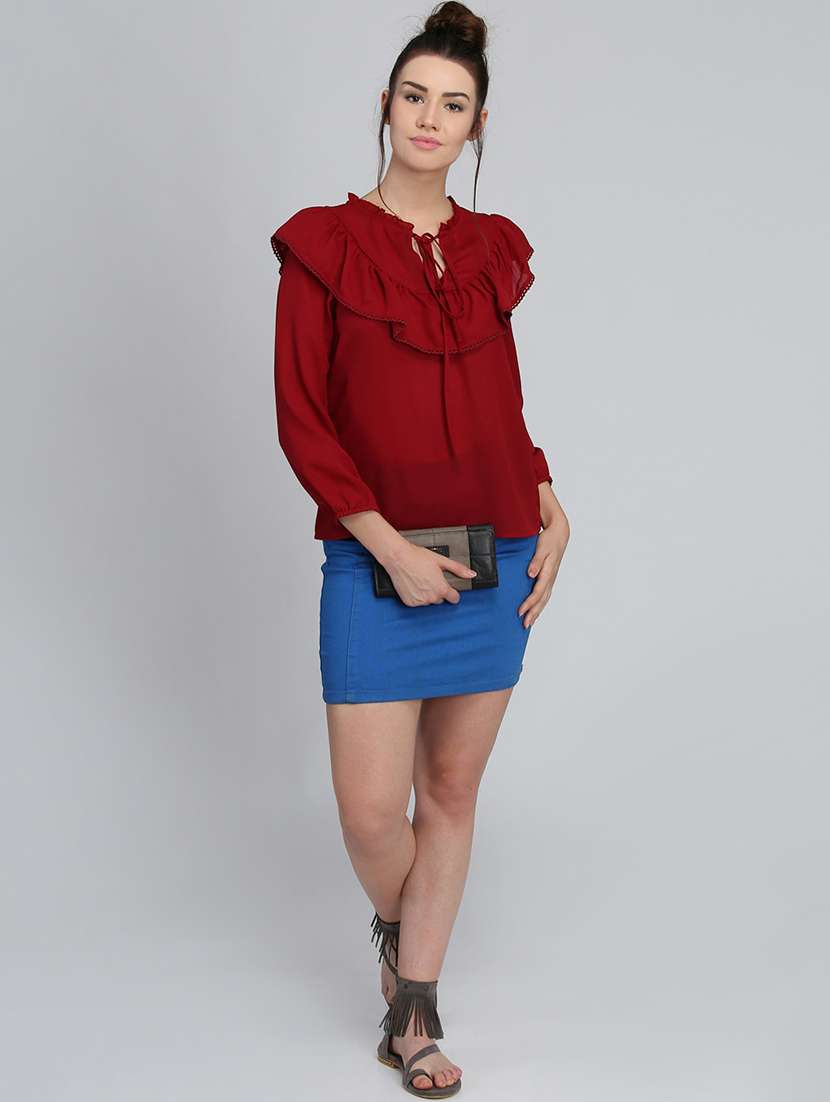 women's ruffle tie-up neck top - 16764315 -  Standard Image - 3