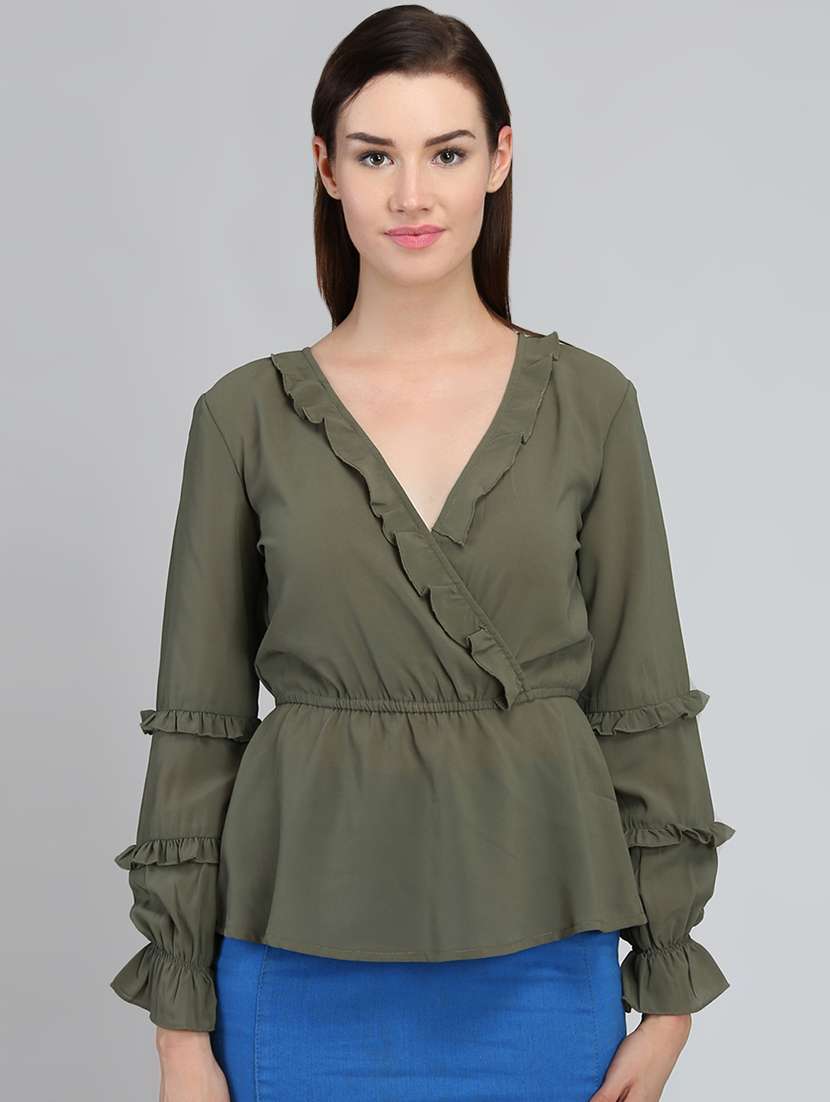 women's peplum overlap neck top