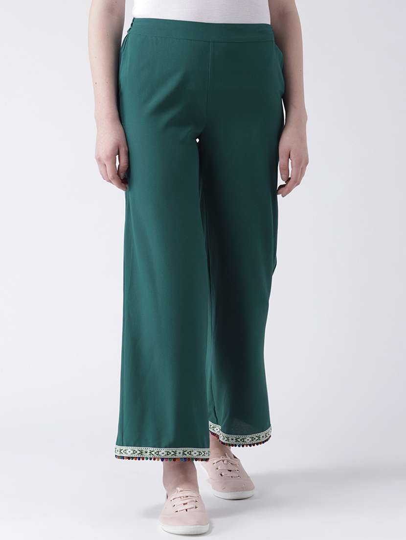 solid flat front wide leg trouser