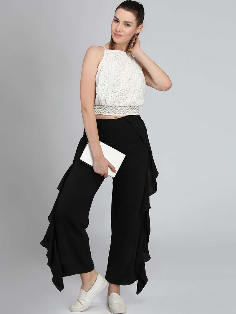 solid flat front overlap ruffle trouser - 16764383 -  Standard Image - 3