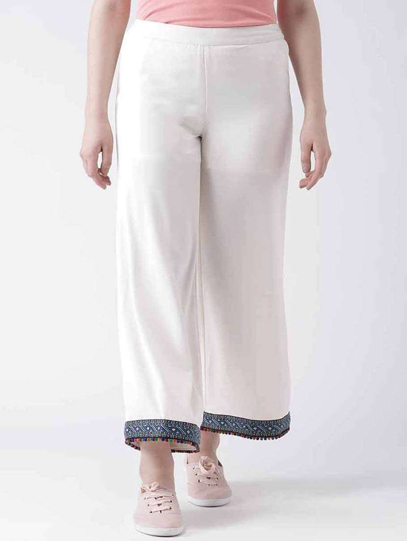 solid flat front wide leg trouser
