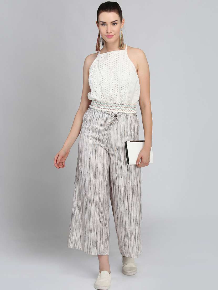 women abstract print flat front wide leg trouser - 16764387 -  Standard Image - 3