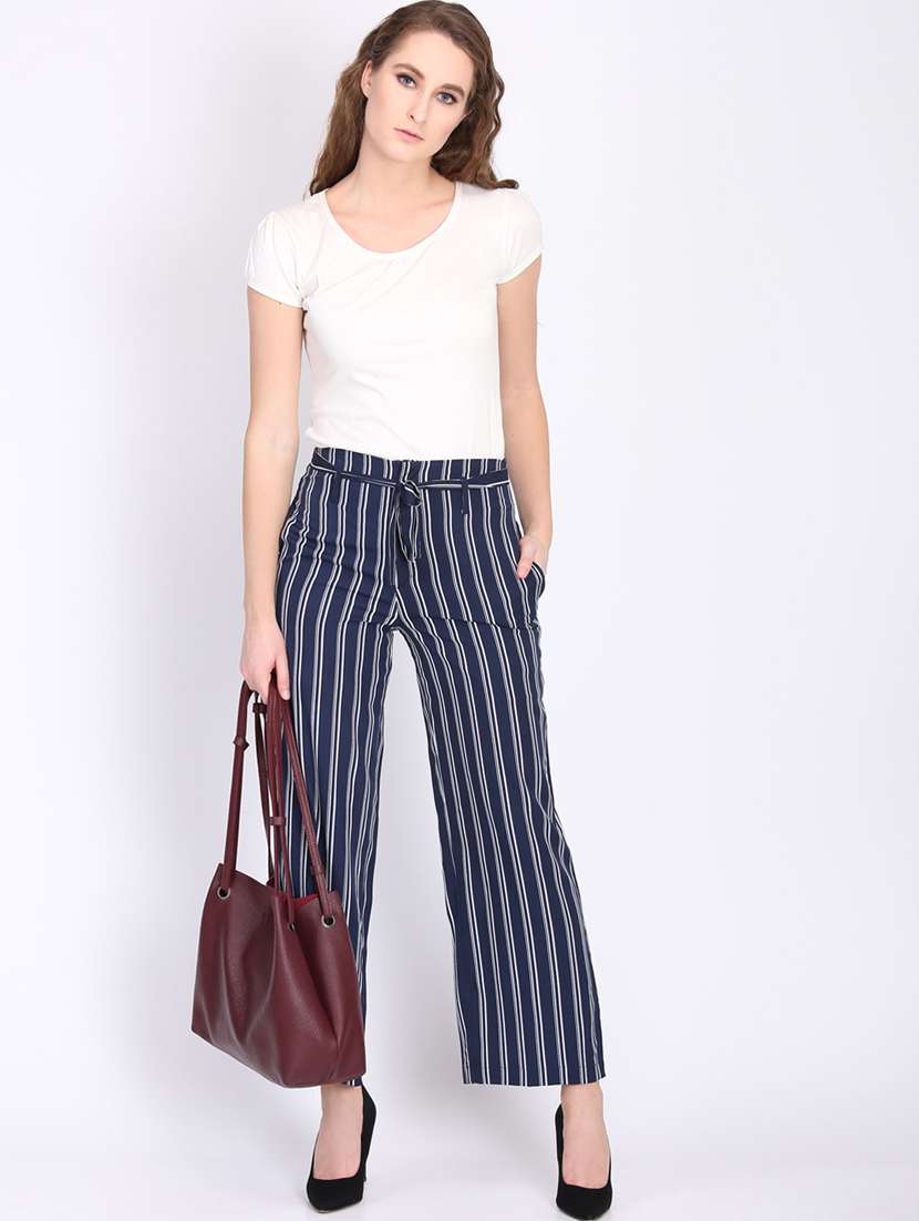 striped flat front wide leg trouser - 16764392 -  Standard Image - 3