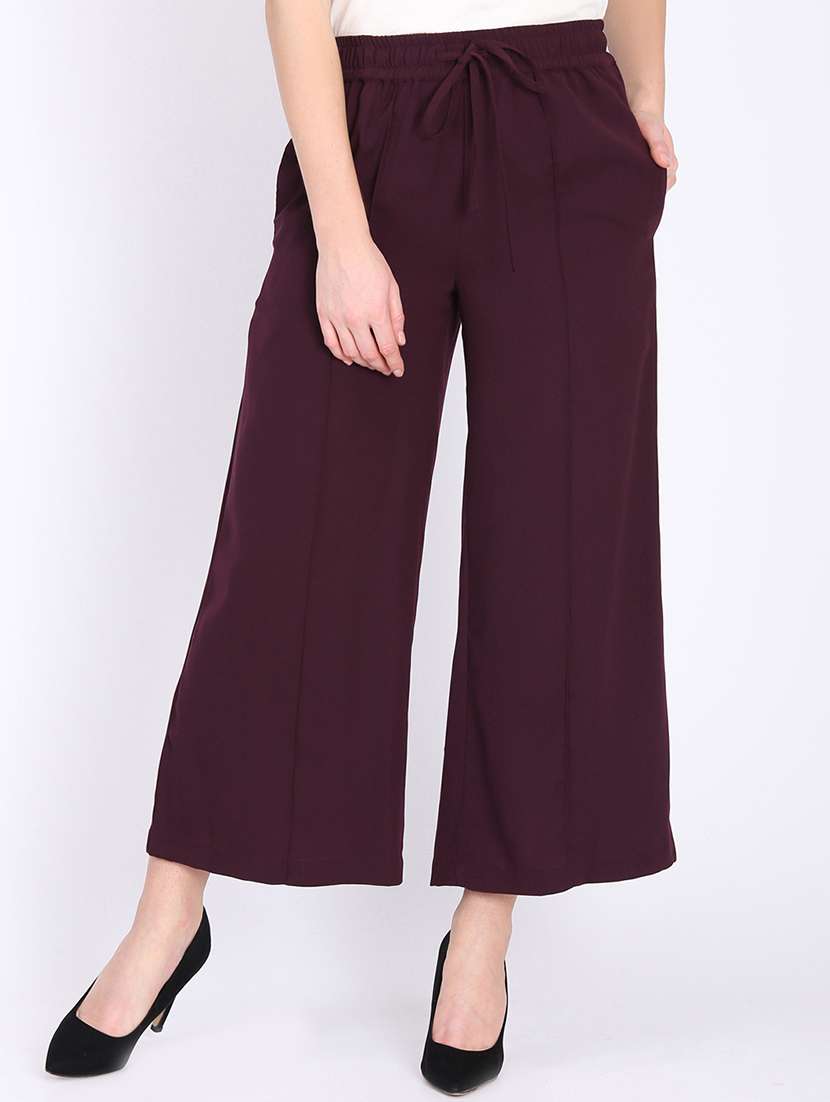 solid pleated wide leg trousers