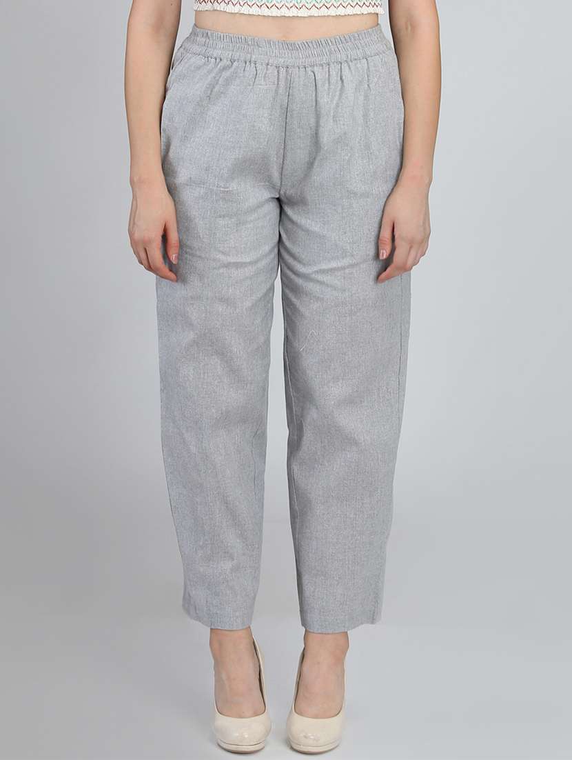 high rise gathered solid trouser