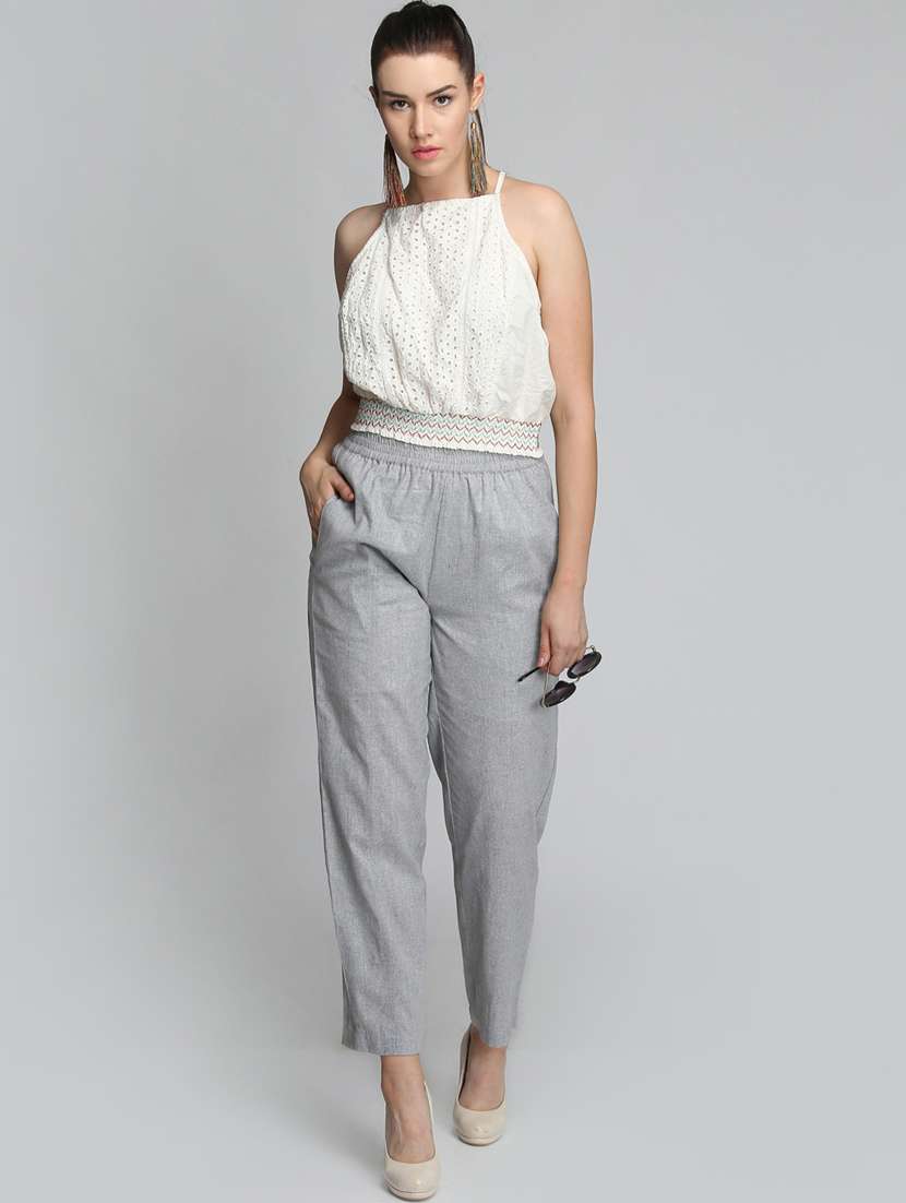 High Rise Gathered Solid Trouser - 16764395 -  Standard Image - 3
