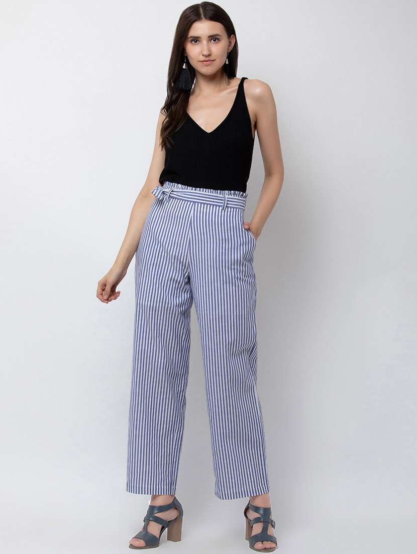 striped flat front wide leg trouser - 16764399 -  Standard Image - 3