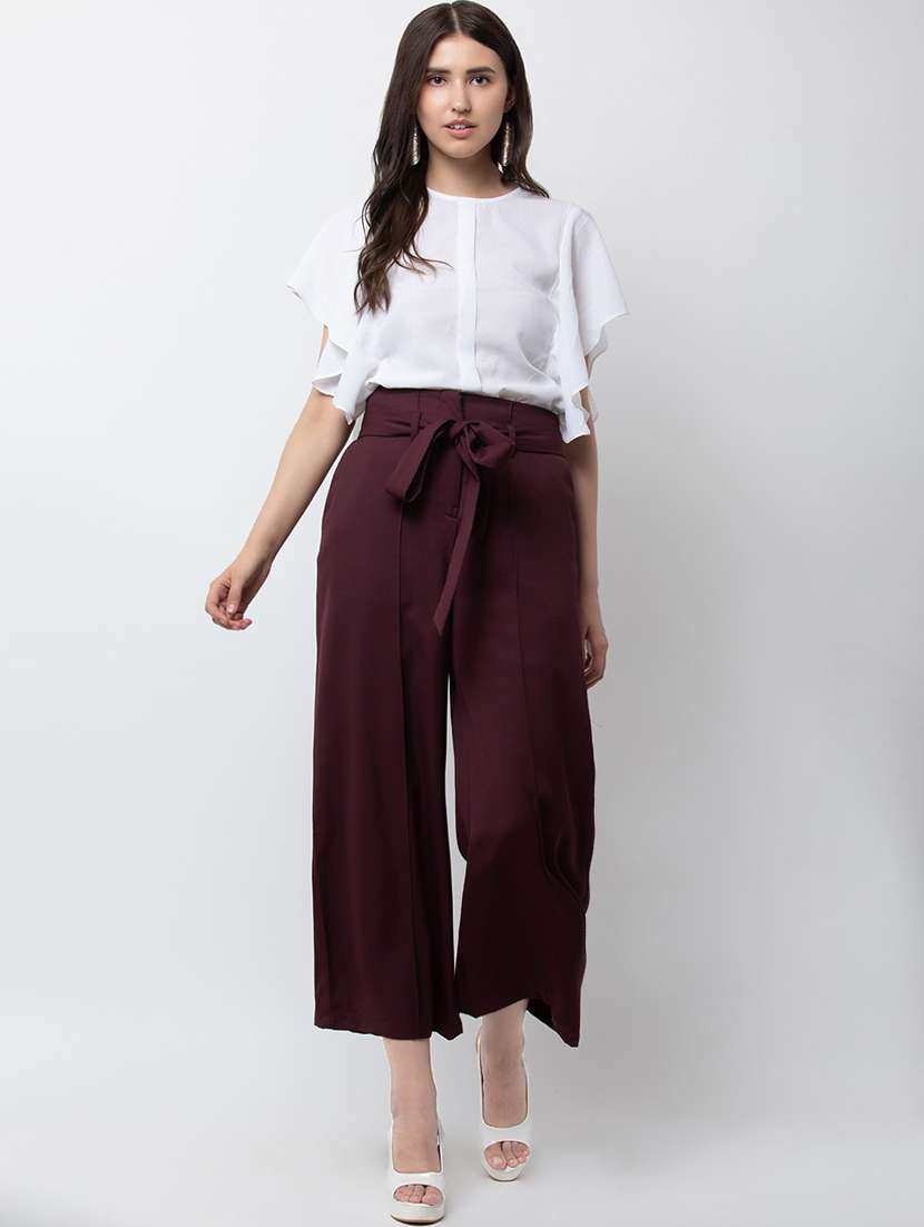 women solid pleated wide leg trouser - 16764402 -  Standard Image - 3