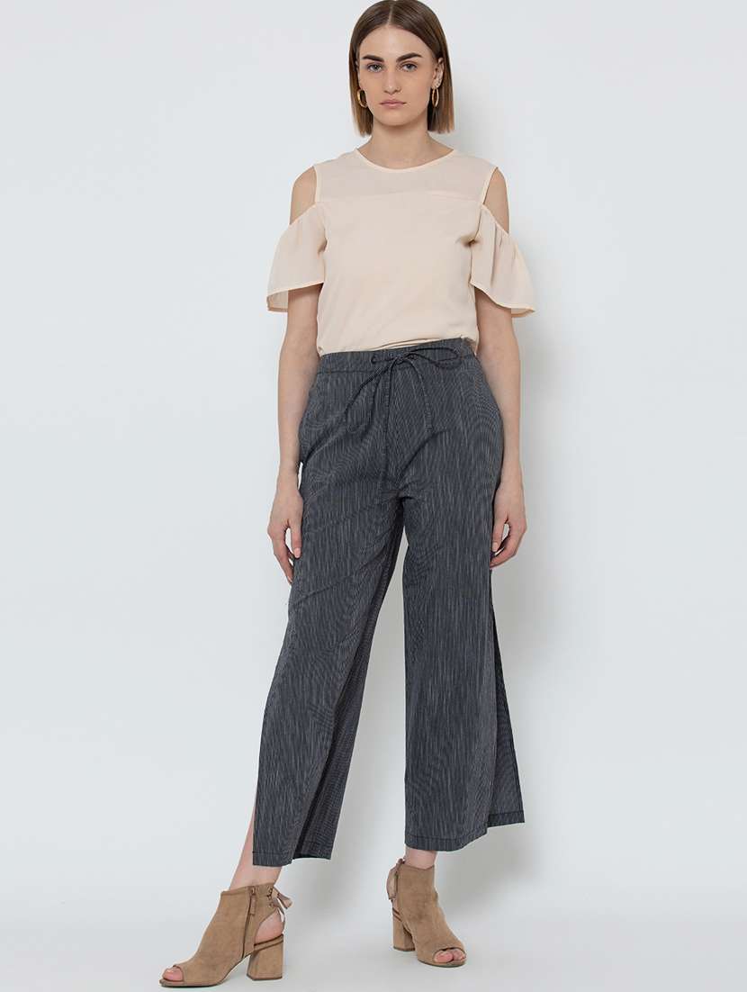 self design flat front side slit trouser - 16764404 -  Standard Image - 3