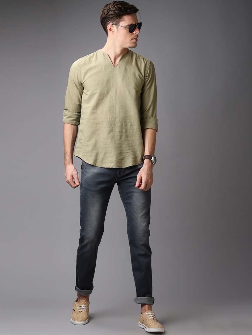 green solid short kurta - 16764778 -  Standard Image - 3