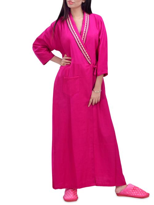 overlap solid night gown - 16764955 - Standard Image - 0