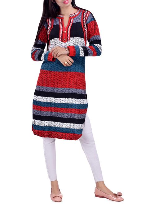 printed woolen kurta - 16764983 - Standard Image - 0