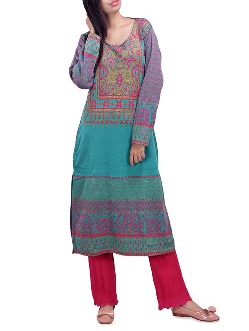 printed woolen kurta - 16765003 - Standard Image - 0