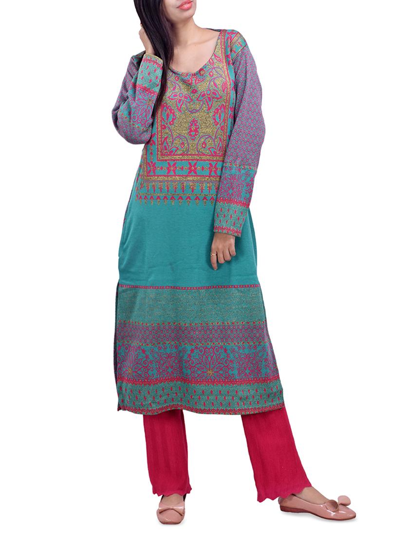 printed woolen kurta - 16765003 - Zoom Image - 0