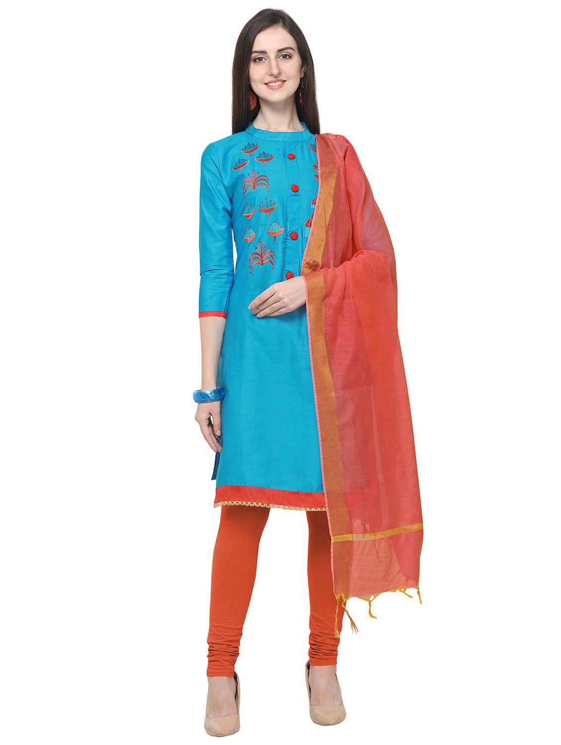 embroidered churidaar unstitched suit set - 16765654 - Zoom Image - 0