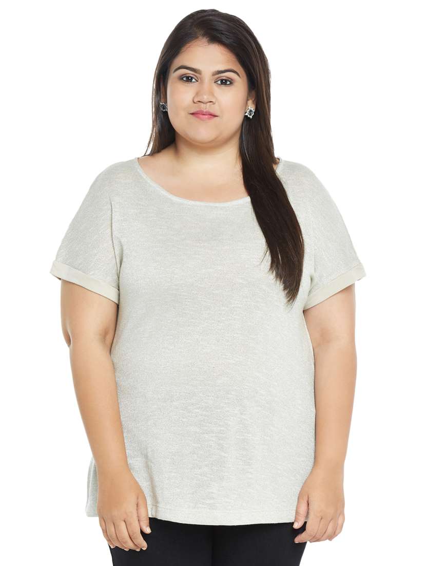 Alto Moda Pantaloons Plus Size Buy Online Round Neck Solid Top
