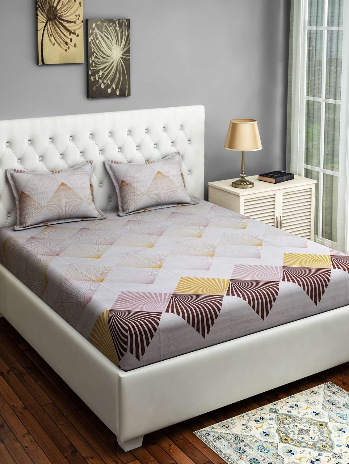 Buy online Cotton Satin Fitted Double Bed Sheet With Pillow