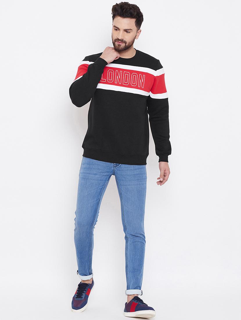 black color block chest print sweatshirt - 16769308 - Standard Image - 3