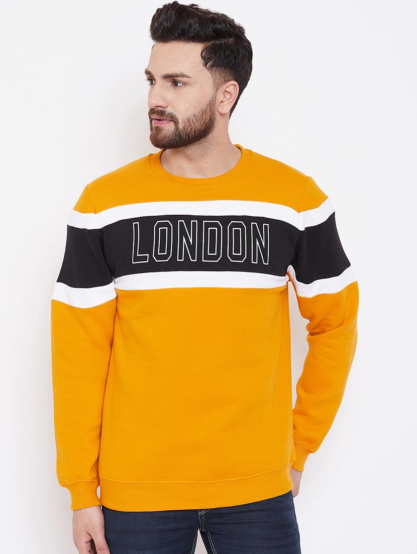 yellow color block chest print sweatshirt - 16769309 - Zoom Image - 0