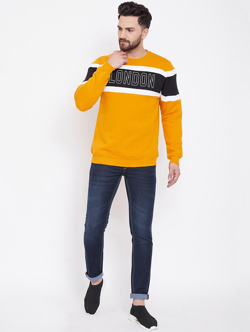yellow color block chest print sweatshirt - 16769309 - Standard Image - 3