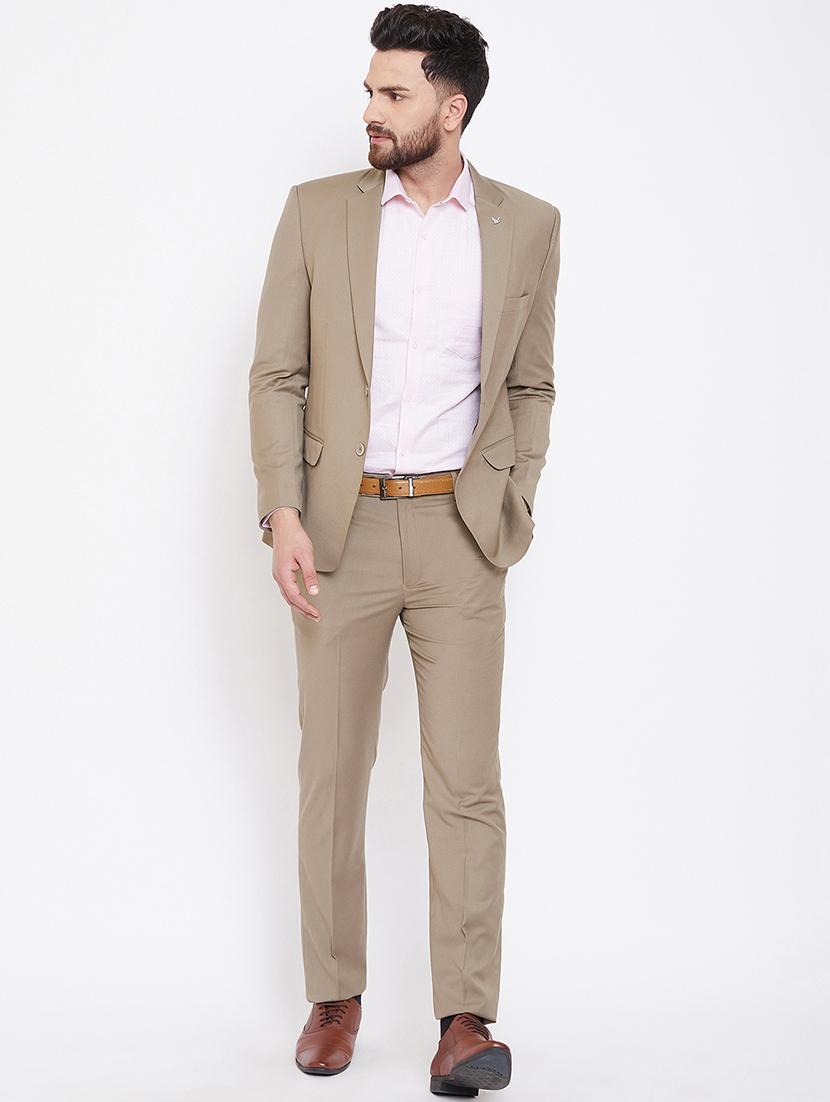 beige solid single breasted suit - 16769338 - Zoom Image - 0