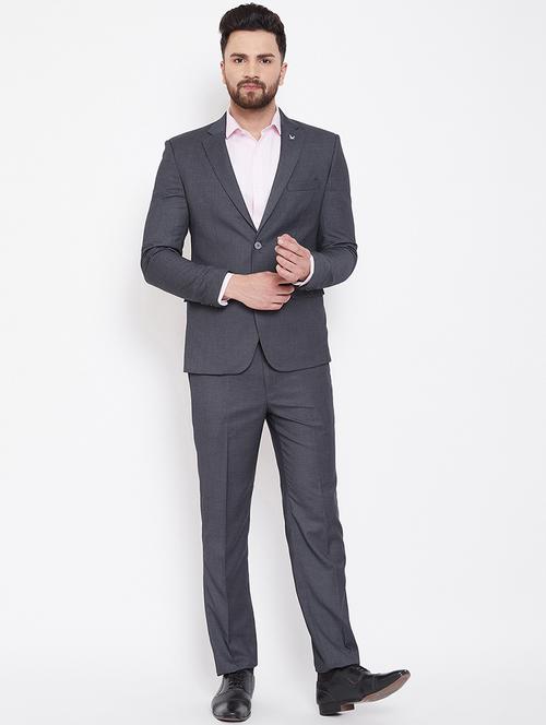 grey solid single breasted suit - 16769339 -  Standard Image - 0