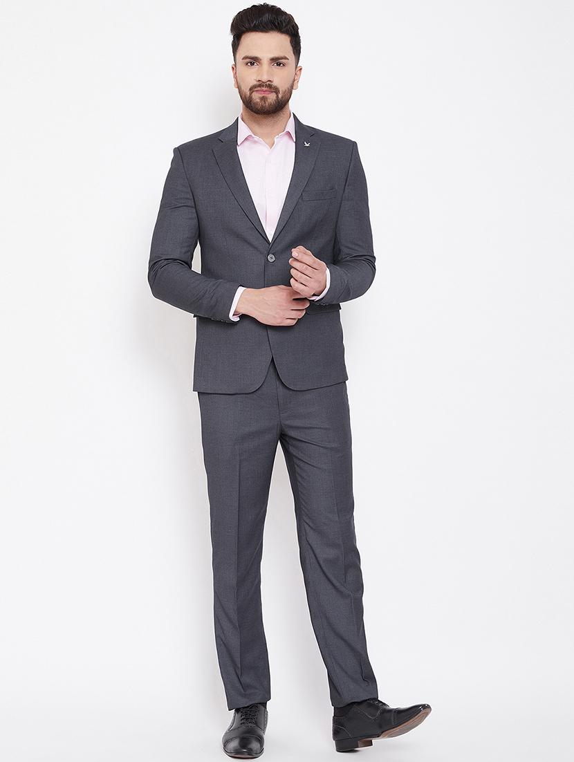 grey solid single breasted suit - 16769339 -  Zoom Image - 0