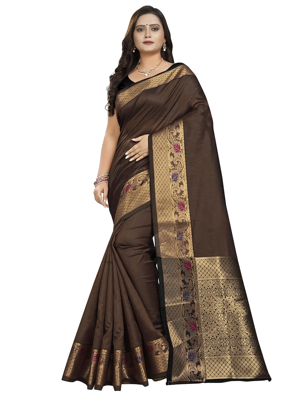 solid bordered saree with blouse - 16770763 - Zoom Image - 0