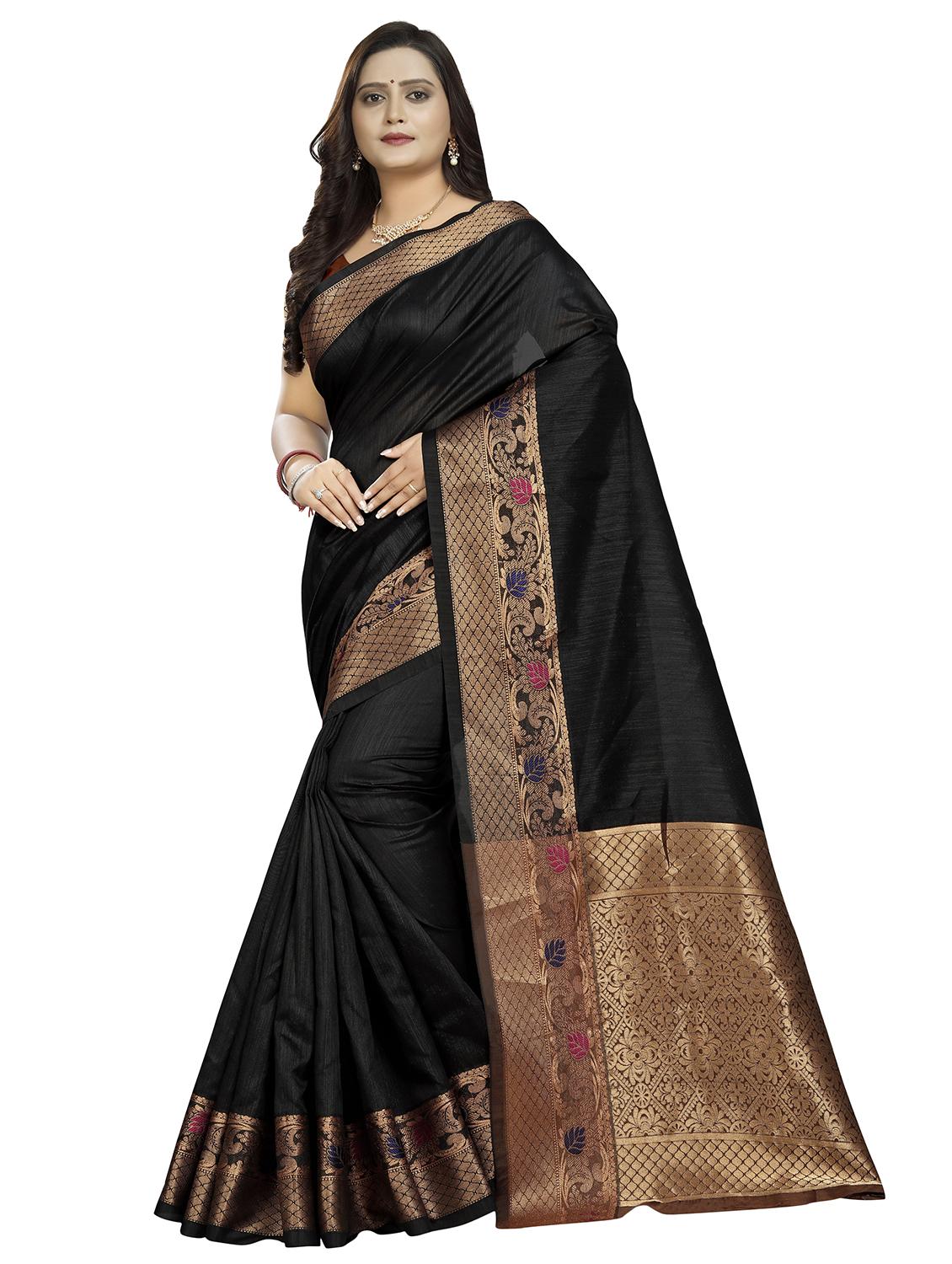 solid bordered saree with blouse - 16770768 - Zoom Image - 0