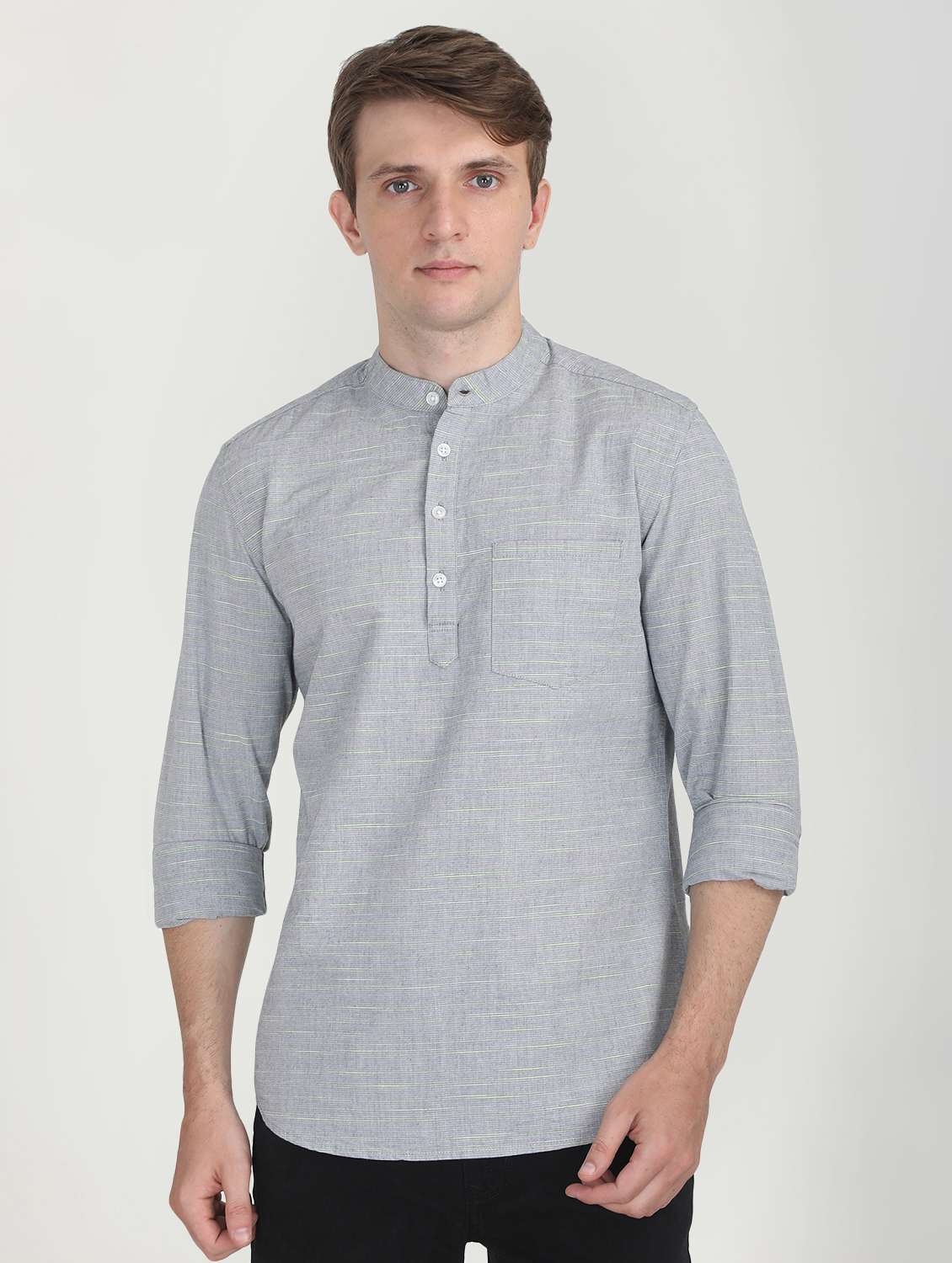 grey striped short kurta