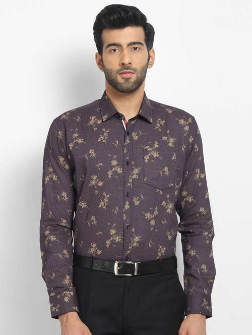 mens leaf print formal shirt - 16773457 - Standard Image - 0